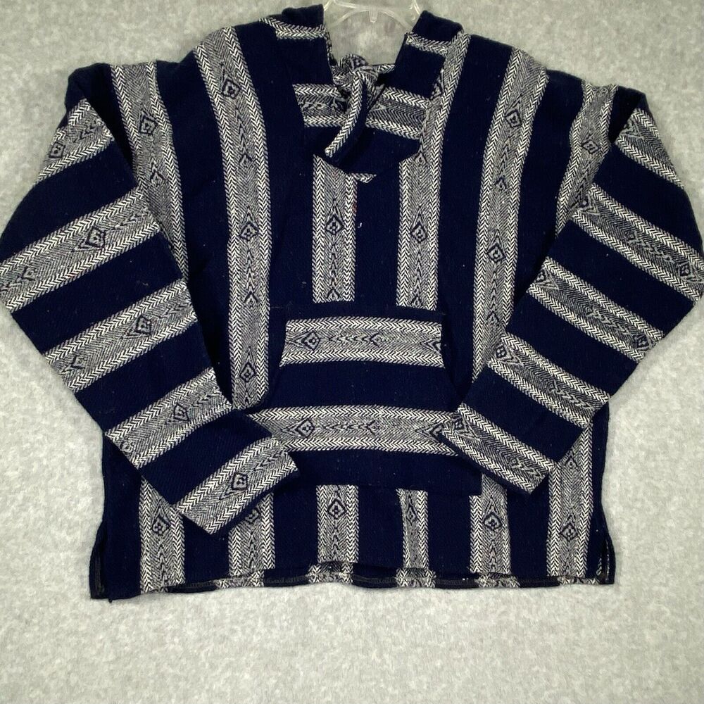 Baja Pullover Hoodie Adult XLg Navy Blue Stripe Hooded Jacket Sweatshirt